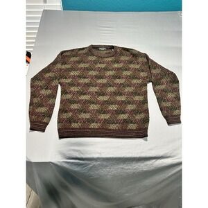 VTG Brandini Men's Purple/Green Earthtones‎ Geometric Striped Sweater XL